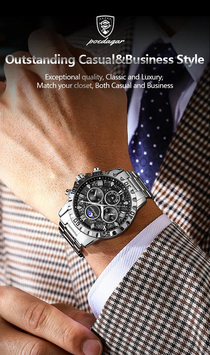 POEDAGAR Luxury Brand Men Watch Chronograph Waterproof Stainless Steel Luminous Male Watch Quartz Fashion Watches For Men Reloj