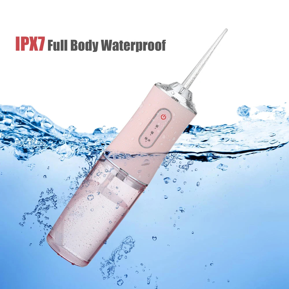 Portable Oral Irrigator Dental Water Flosser USB Water Jet Floss 4 Jet Tip 220ml 3 Modes IPX7 1400rpm Mouth Washing Machine