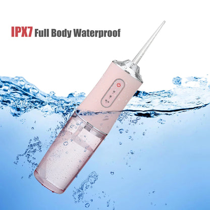 Portable Oral Irrigator Dental Water Flosser USB Water Jet Floss 4 Jet Tip 220ml 3 Modes IPX7 1400rpm Mouth Washing Machine