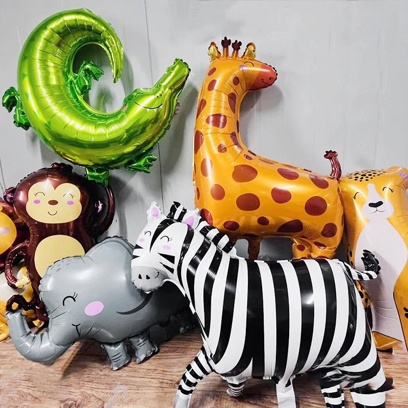 1Pc Cartoon Animals Lion Monkey Elephant Leopard Foil Balloon Jungle Safari Birthday Party Air Globos Decorations Kids Gift Toys