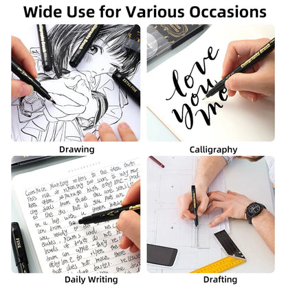 4 Pcs Black Hand Lettering Calligraphy Pen Set Drawing Writing Learning Fine Brush Markers Art Supplies Manga Pen