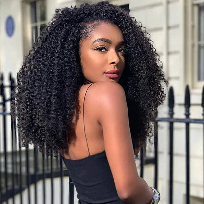 Kinky Curly Flip Over Wig Half Wigs Human Hair 3 in 1 Glueless Wig With Drawstring Seamless Wear Go Glueless Wig
