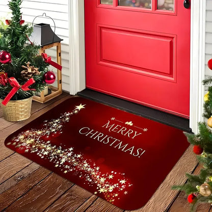 Christmas Santa Claus Welcome Mat Non Slip Floor Rug Washable Bedroom Kitchen Entrance Doormat Polyester Home Decor Carpet