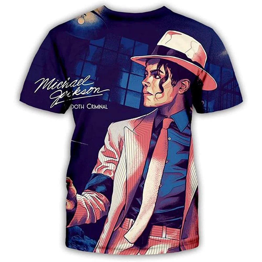 Summer fashion Michael Jackson hip-hop singer retro cool casual men Harajuku streetwear short sleeved