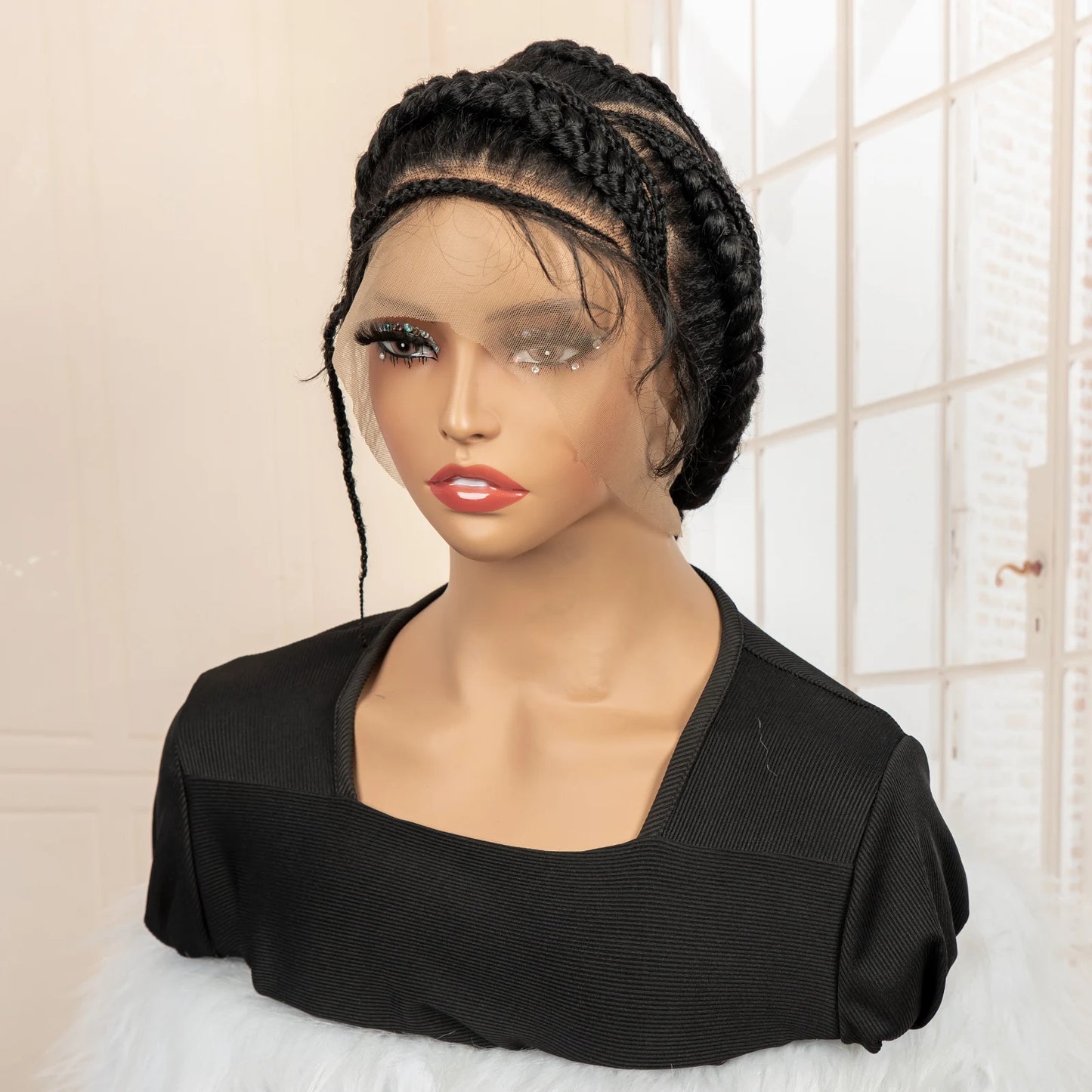 New Arrival Afro Bantu Braided Wigs Synthetic Full Lace Cornrow Box Braided Wigs Natural Handmade Braids Wig for Black Women