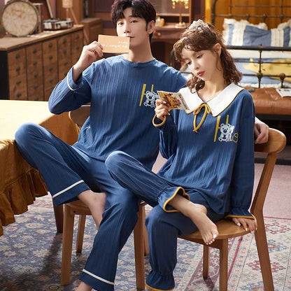 Autumn Couple Pajamas Sets Cartoon Men Sleepwear Leisure Cotton Plus Size Long Sleeve Women Homewear pijama Homme Mujer Dropship