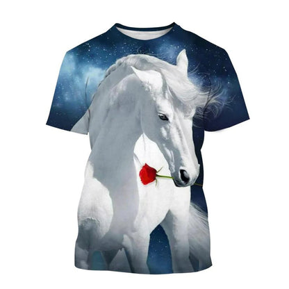 Summer hot selling fashion animal horse 3D printing print neutral casual Harajuku style comfortable short sleeved top