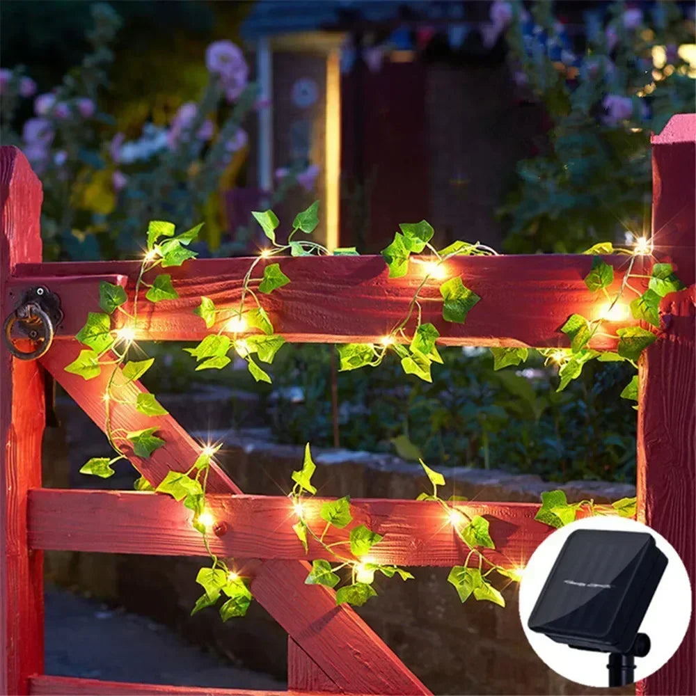 Solar 2M/5M/10M Flower Green Leaf String Light Artificial Vine Fairy Light Tree Eave Garland Light for Party Wedding Home Decor