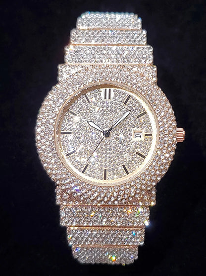 Luxury Watches For Men Full Diamond Iced Hip Hop Stylish Quartz Watch For Male Waterproof Calendar Men's Wristwatches Gift New