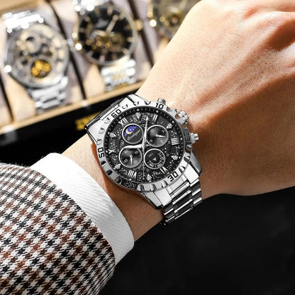 POEDAGAR Luxury Brand Men Watch Chronograph Waterproof Stainless Steel Luminous Male Watch Quartz Fashion Watches For Men Reloj