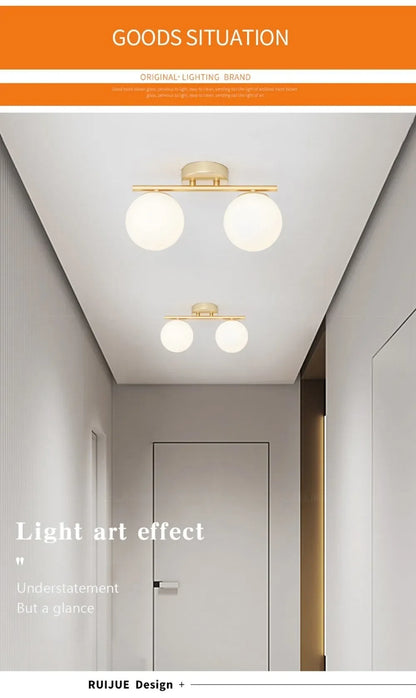 Modern LED Glass Ceiling Lights Full Copper Orb Glass Lamps Aisle Corridor Entry Living Rooms Bedrooms Home Decor Light Fixtures