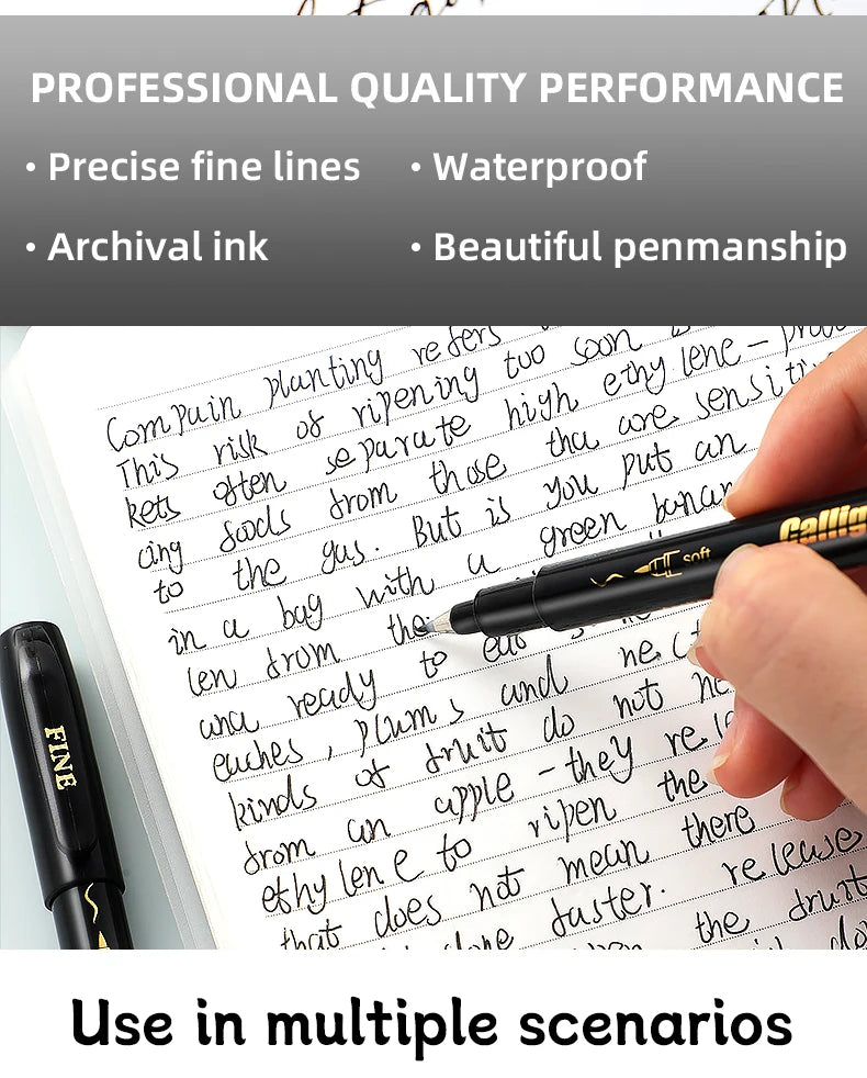 4 Pcs Black Hand Lettering Calligraphy Pen Set Drawing Writing Learning Fine Brush Markers Art Supplies Manga Pen