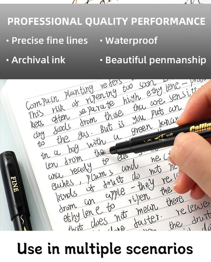 4 Pcs Black Hand Lettering Calligraphy Pen Set Drawing Writing Learning Fine Brush Markers Art Supplies Manga Pen