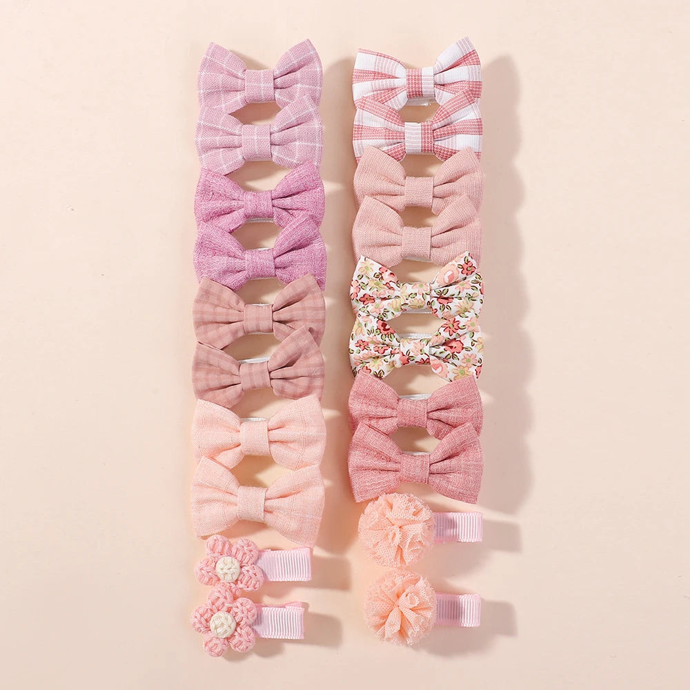 20pcs/set Lovely Kids Bows Hair Clips for Girls Barrette Boutique Full Coverage Fabric Children's Headwear Baby Hair Accessories