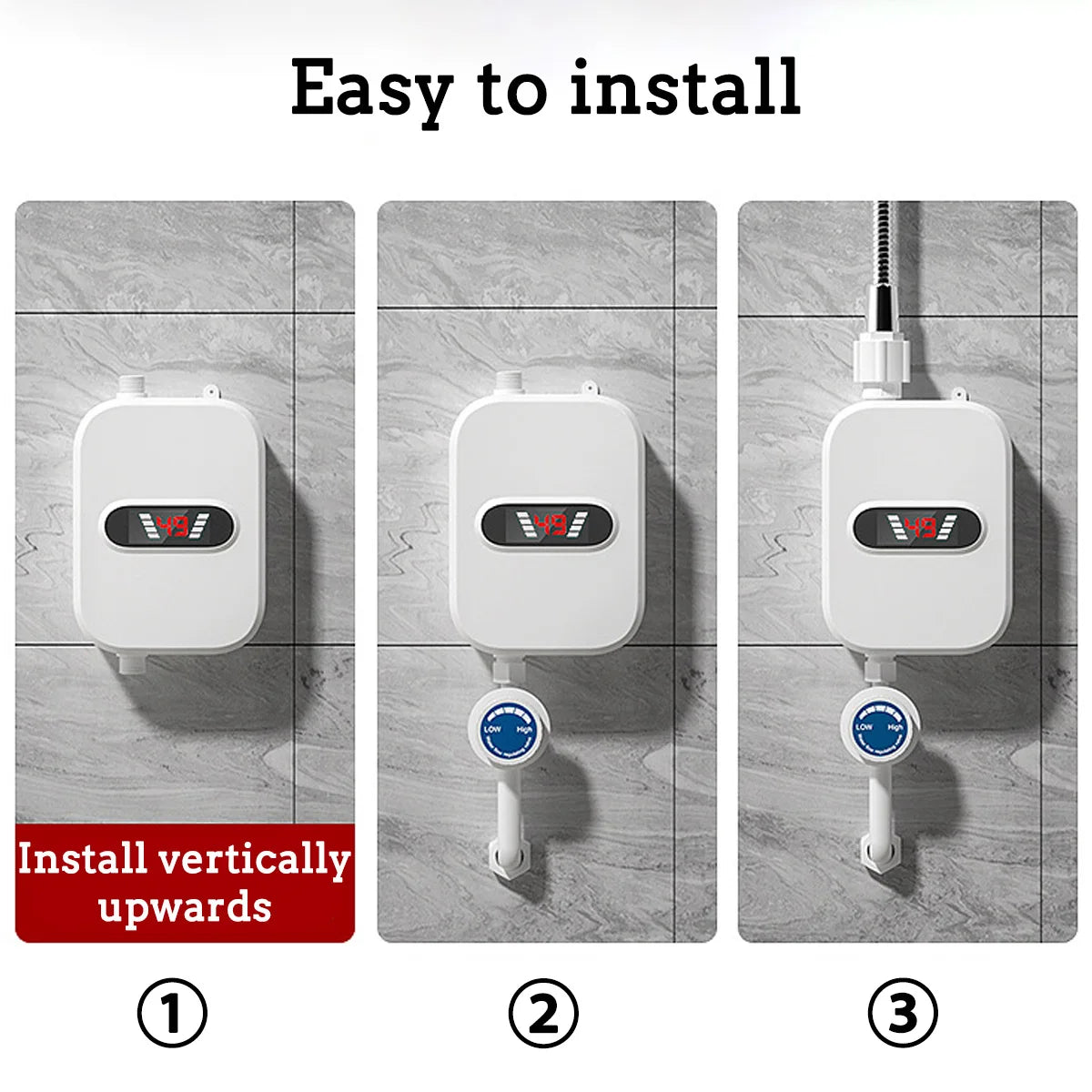 3S Instant Water Heater Shower 3500W 110V 220V Heating Bathroom Kitchen Tankless Electric Water Heater Temperature Display