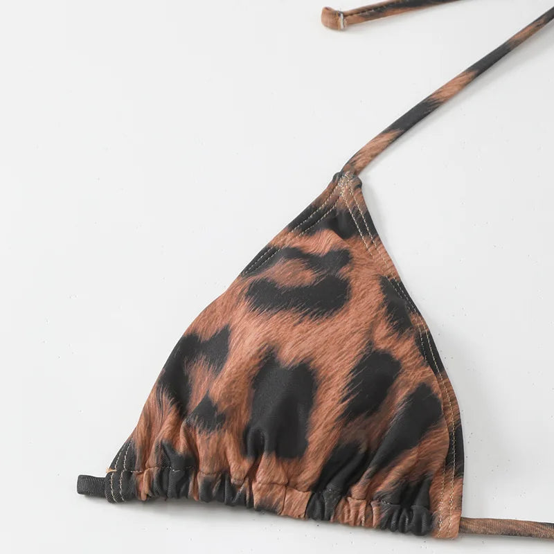 CM.YAYA Women Beach Bikini Set with Cutout Leopard Printed Sexy Long Bodycon Swimsuit Three 2 Piece Set Swimwear Bathing Suit