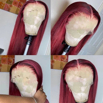 HD Burgundy 99J Straight Lace Frontal Human Hair Wigs 13x4 Transparent Lace Front Wig For Women Brazilian Red Colored Remy Wig