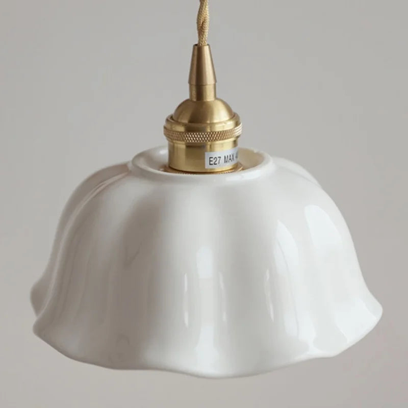 IWHD White Ceramic LED Pendant Lamp Bedroom Study Balcony Wire Adjustable Copper Socket Nordic Modern Home Decor Hanging Lights