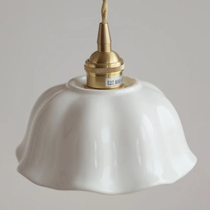 IWHD White Ceramic LED Pendant Lamp Bedroom Study Balcony Wire Adjustable Copper Socket Nordic Modern Home Decor Hanging Lights