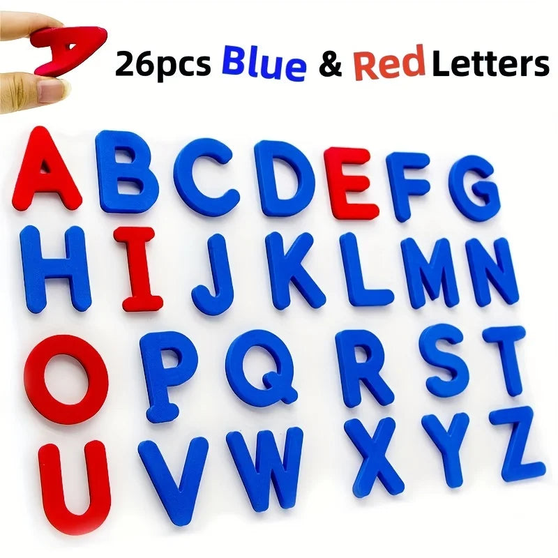 Red & Blue English Letter Magnetic Stickers Number Refrigerator Magnetic Stickers Alphabet Spelling Educational Kids Toys