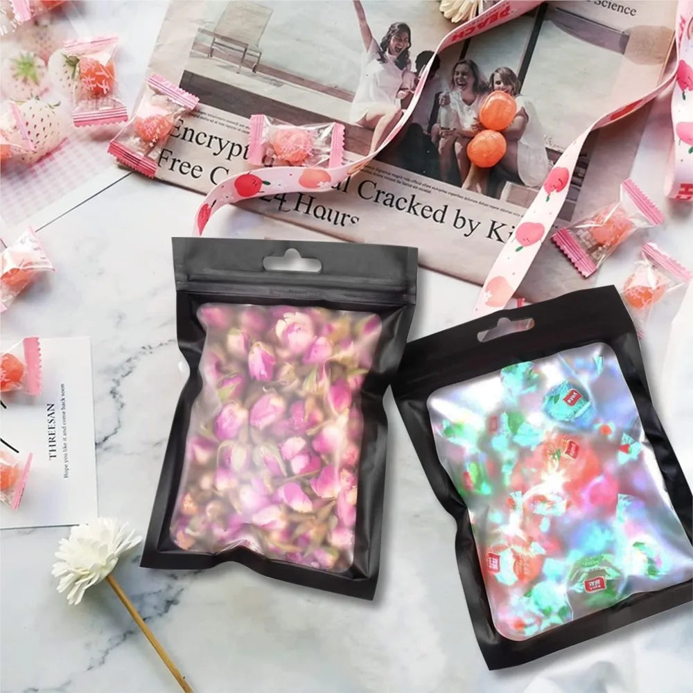 10/50 Pcs Resealable Mylar Bags, Sealable Odor Proof Foil Pouch Bag with Clear Window Jewelry Small Bussiness Packaging Supplies