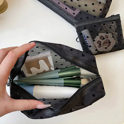 Heart Transparent Mesh Makeup Bag Multifunction Portable Women Cosmetic Storage Pouch Ladies Toiletry Lipstick Organizer Bags