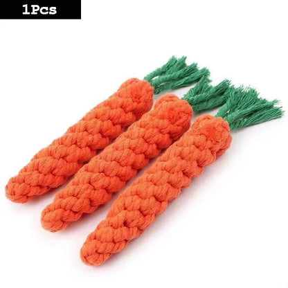 1pc Dog Toy Carrot Knot Rope Ball Cotton Rope Dumbbell Puppy Cleaning Teeth Chew Toy Durable Braided Bite Resistant Pet Supplies