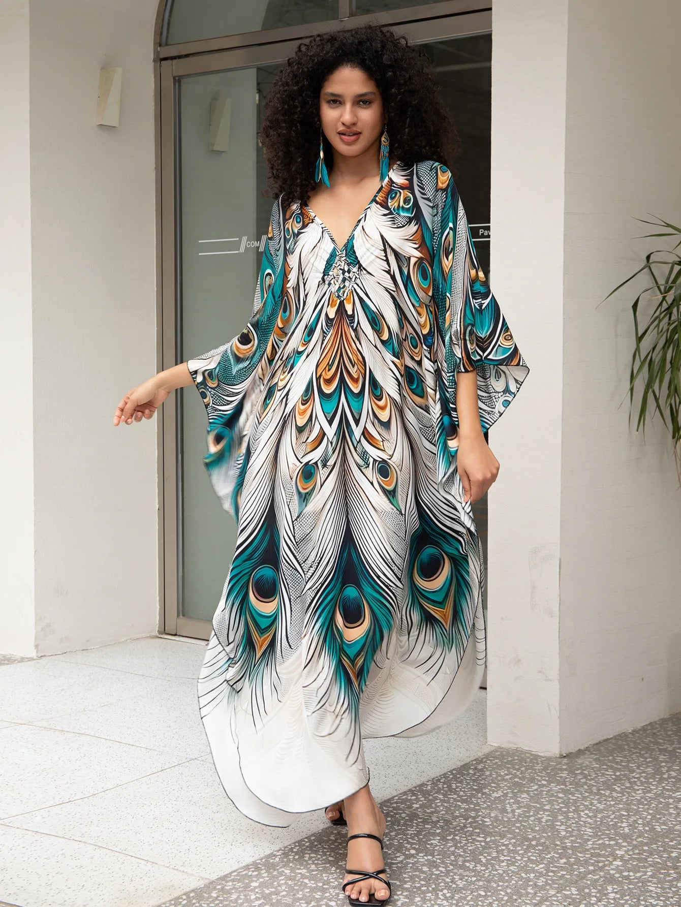 Plus Size Kaftan Dress for Women Hawaiian Batwing Sleeve Beach Cover Up Summer Swimsuit Dresses