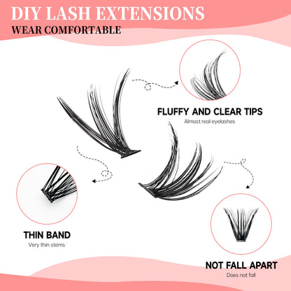 DIY Cluster Extension Lashes Kit 240 Bunches Individual Lashes Set Wispy Fluffy False Eyelashes with Glue and Tweezer