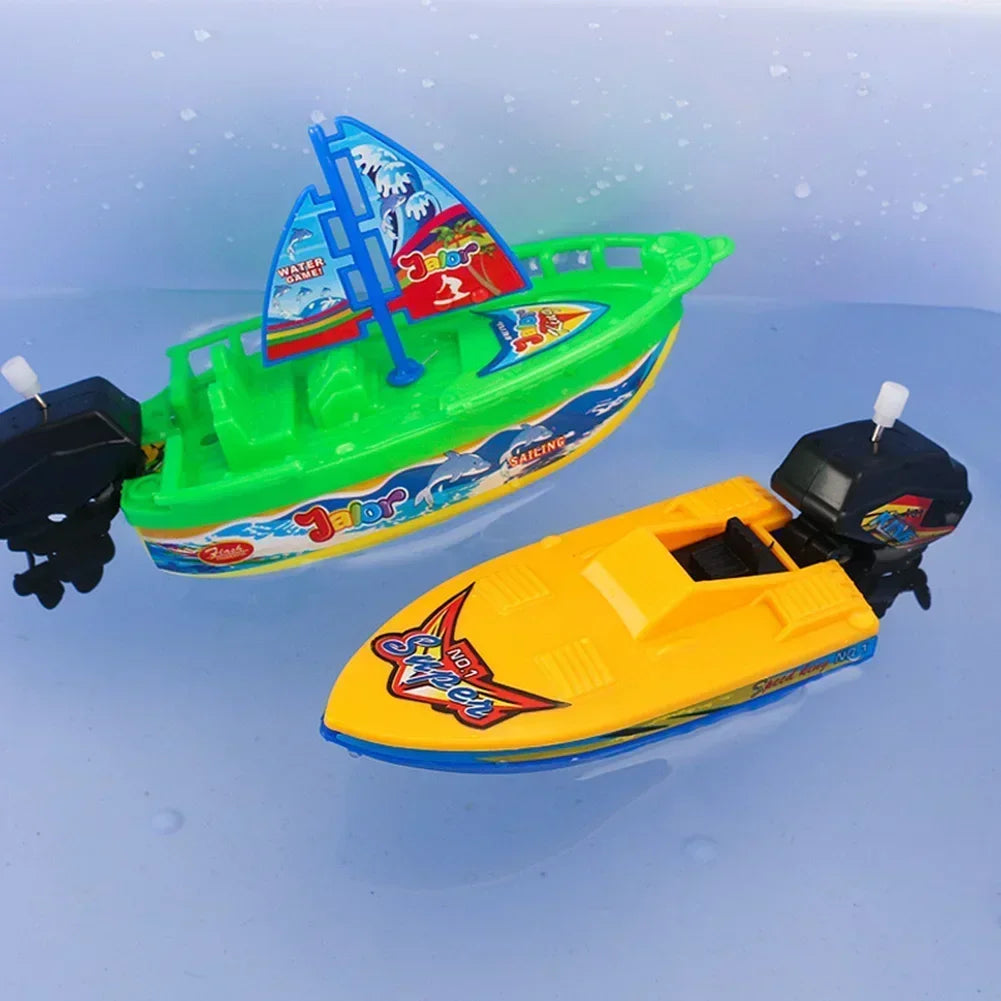Wind Up Clockwork Float In Water Speed Boat Ship Children Bath Toys Random Color Kids Pool Swimming Bathtub Bath Toys
