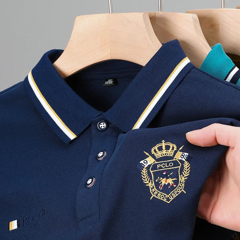New Men's Casual Embroidery Short Sleeve Polo Shirt Fashion Solid Color Top