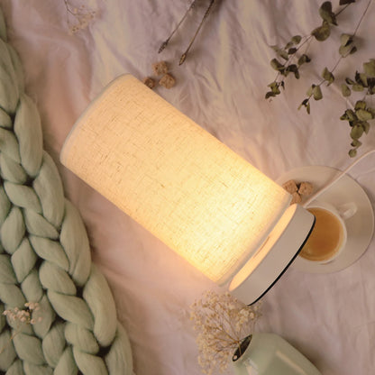 Fabric cylinder desk lamp linen lampshade LED home lighting decoration desk lamp suitable for bedroom lighting