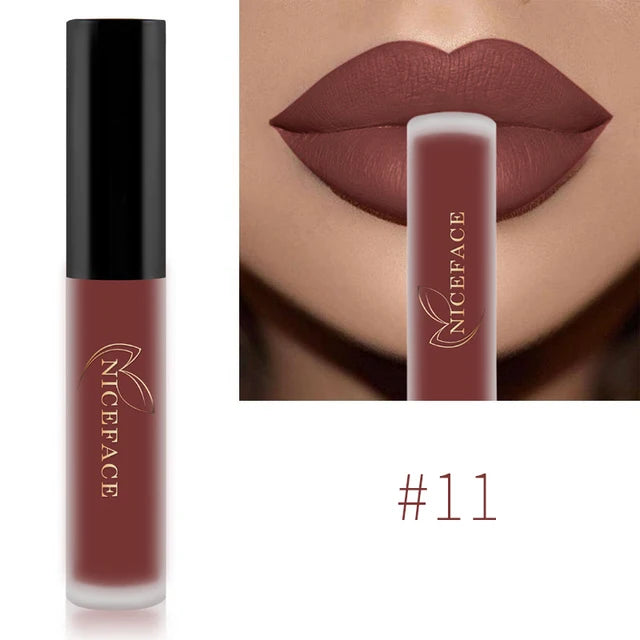 NICEFACE Nude Matte Liquid Lipsticks Waterproof Long Lasting Lip Gloss Sexy Red Velvet Lip Tint Women Makeup Cosmetics Batom