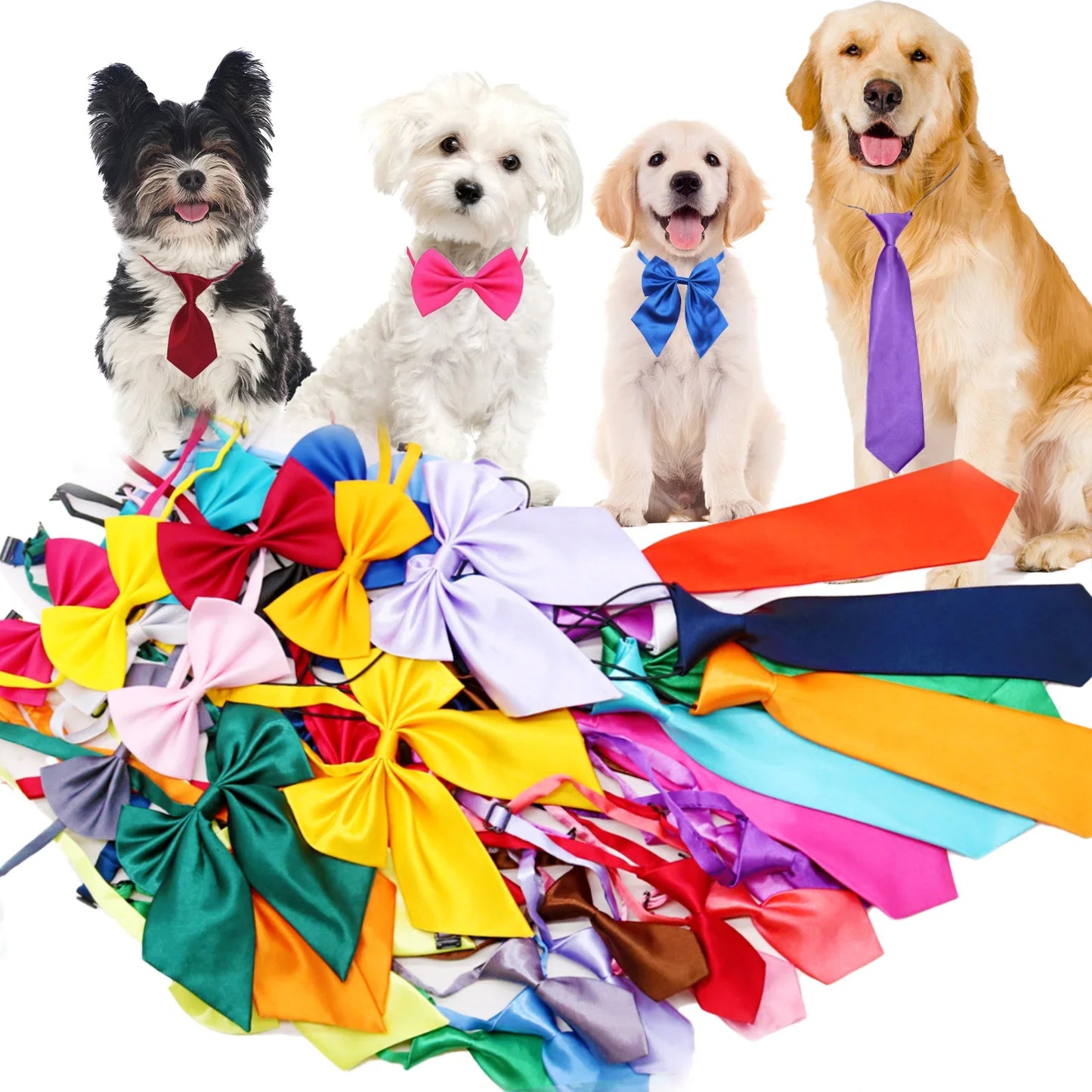 Pet Bowties 30/50/100PCS Dog Tie Collars Bulk Adjustable Dog Bow Ties Solid Color Cat Neckties Pet Supplies For Dogs and Cats