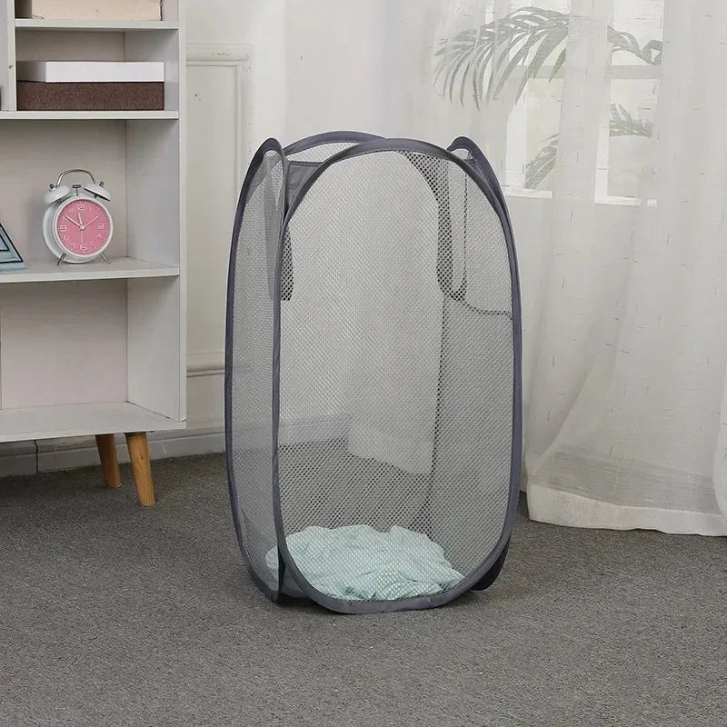 Large Capacity Foldable Dirty Clothes Basket Mesh Bathroom Storage Bucket Portable Organizer for Laundry