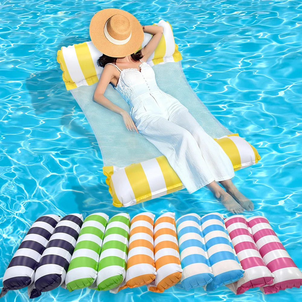 1pc Inflatable  Multi-Purpose Striped Floating Bed , Portable Water Lounge Raft for Swimming Pool Beach, Summer Relaxation
