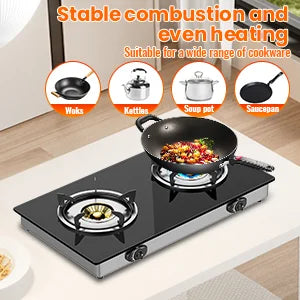 28,000 BTU 2-portable Gas stove, tempered glass cooking plate, pizo ignition, high power indoor and camping