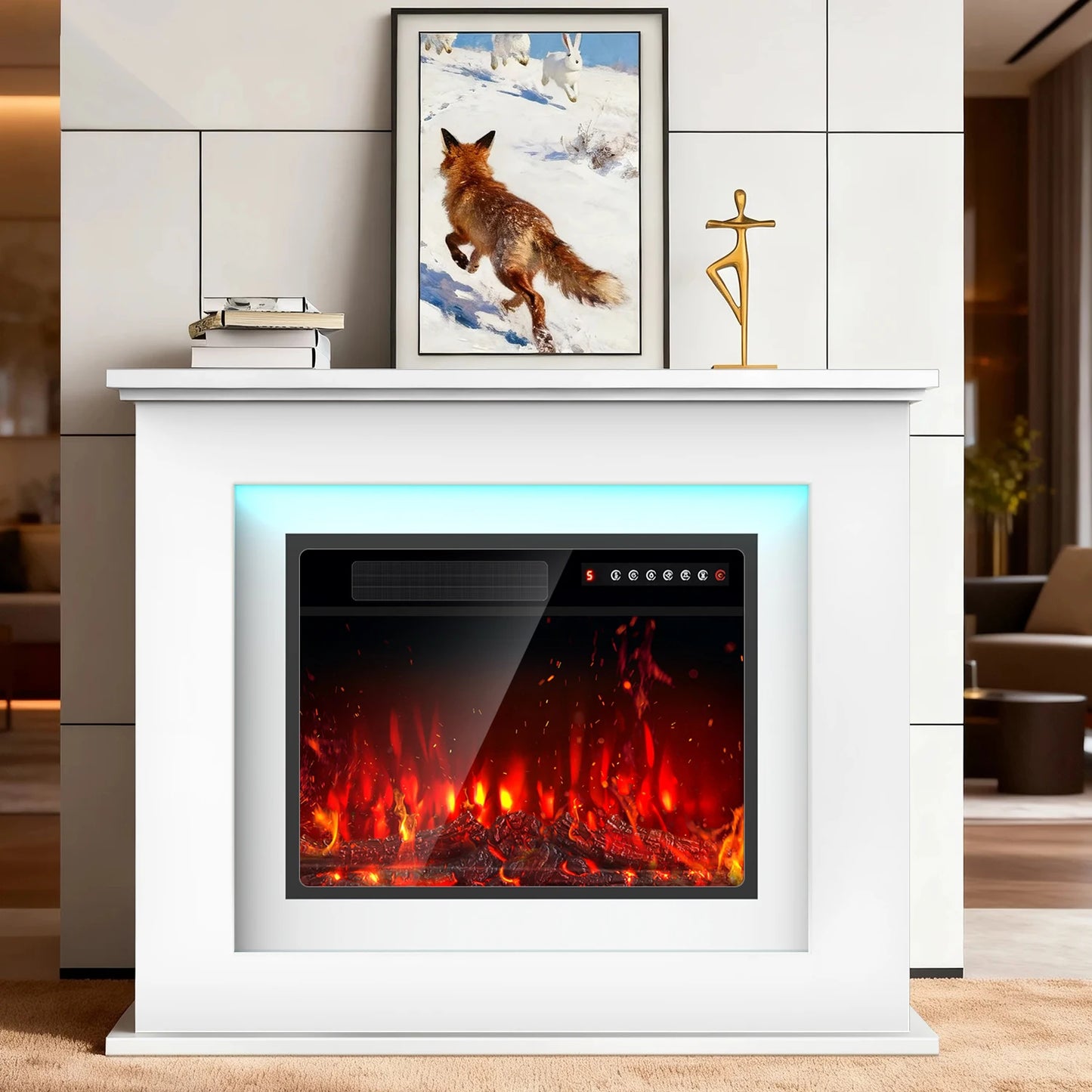 23'' Freestanding Electric Fireplace Stove w/Remote, Timer, Realistic Fake Fireplace Heater, 12 Flame Colors, 5 Flame Brightness
