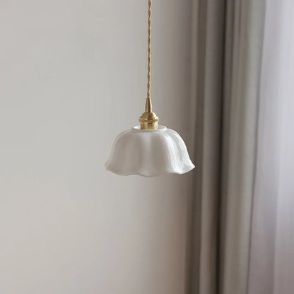 IWHD White Ceramic LED Pendant Lamp Bedroom Study Balcony Wire Adjustable Copper Socket Nordic Modern Home Decor Hanging Lights