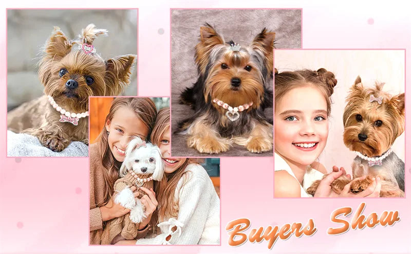 Bling Pearl Dog Collar Small and Medium Dogs Crown Hair Clips Puppy Accessories Doggy Heart and Bone Necklace Pet Supplies