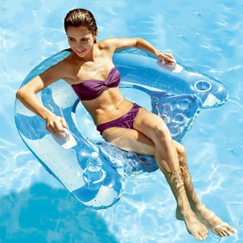 1pc Inflatable U-Shaped Pool Float, PVC Material, Comfortable Lounger with Cup Holder, Durable Water Float Row for Swimming Pool