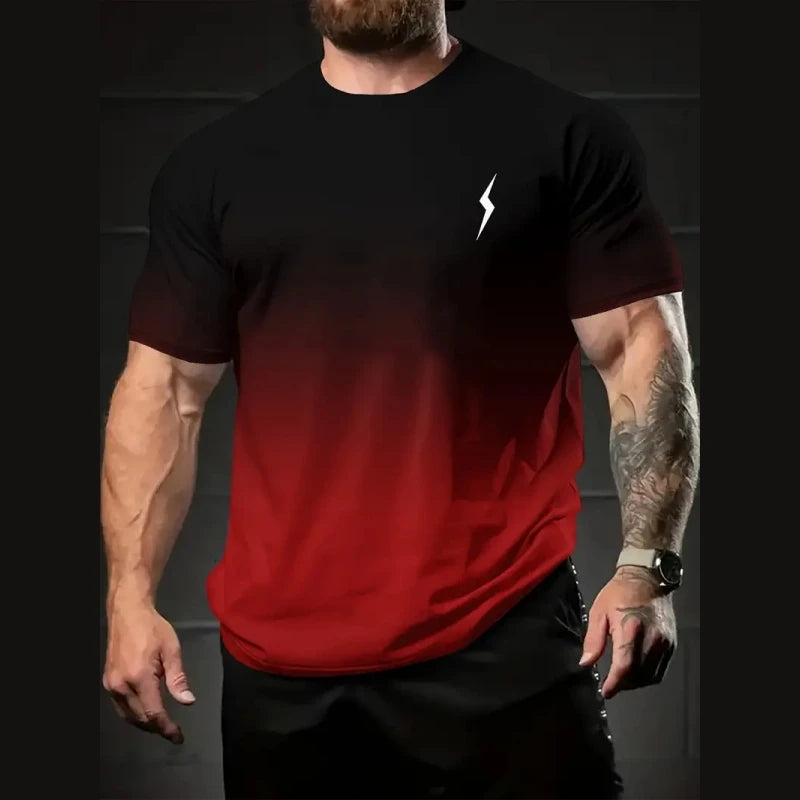 Gradient Men's T-Shirt Lightning Print Short Sleeve T-Shirt For Men Summer Casual Man   Oversized Quick Dry Sports Shirts