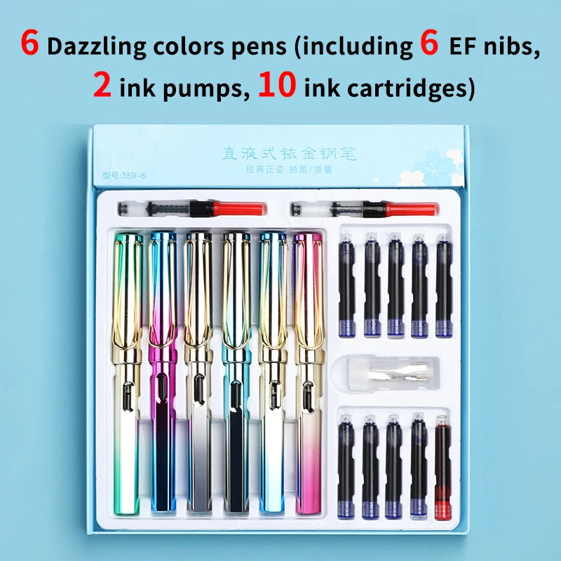 6pcs Calligraphy Pens With Replaceable Ink Bags 0.38mm Fine Dots to Improve Writing and Posture Practice