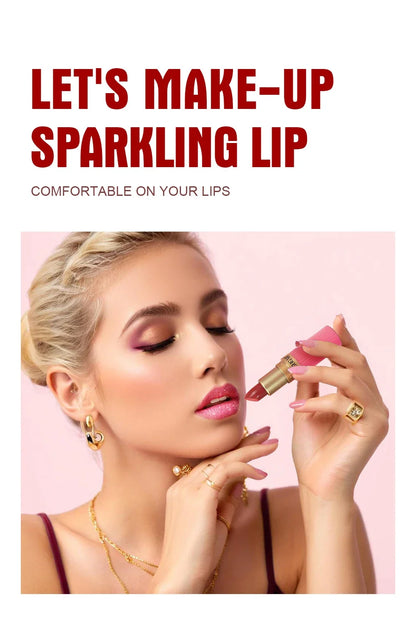Chocolate Brown Luxurious Metallic Glitter Lipstick Long-Lasting Waterproof Non-Fade Shimmery Pearl Sparkling Lip Gloss Makeup
