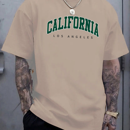 Summer Men's 100% Cotton Casual Sports Loose Large california letter Printed Comfortable Round Neck Short Sleeve T-shirt Top