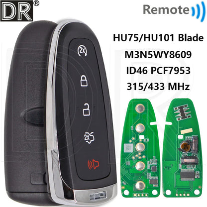 Great ID46 PCF7953 Chip 315/433MHz M3N5WY8609 Car Key For Frod Edge Focus Expedition Escape Flex Taurus Explore 2011-2018