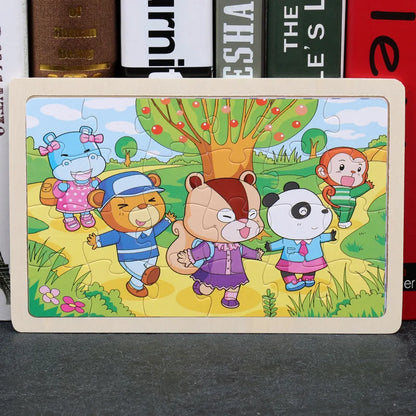 New 24 Pieces Wooden Puzzles Cartoon Animal Wood Jigsaw Learning Toys for GIFT