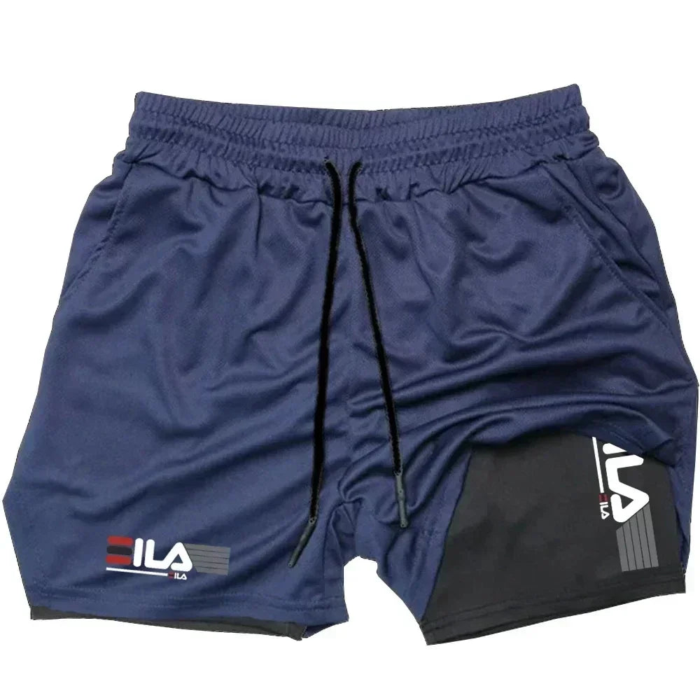 Men's sports shorts double layer two-in-one quick-drying breathable casual shorts summer running sportswear pants M-3XL