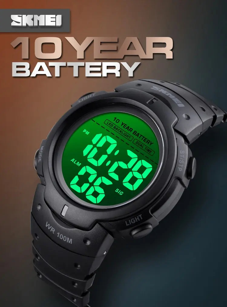 Skmei Led Light Display Chrono Digital Sport Watches Mens 10bar Top Waterproof Wristwatch 10 Year Battery Life Alarm Date Clock