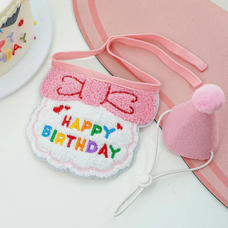 Cat Birthday Party Hat And Bib With Adjustable Bandana Pet Birthday Sweet Outfit Scarf Cats Puppy Dress Up Set Pet Supplies